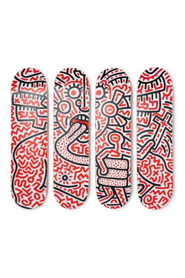 + Keith Haring Set of Four Printed Wooden Skateboards